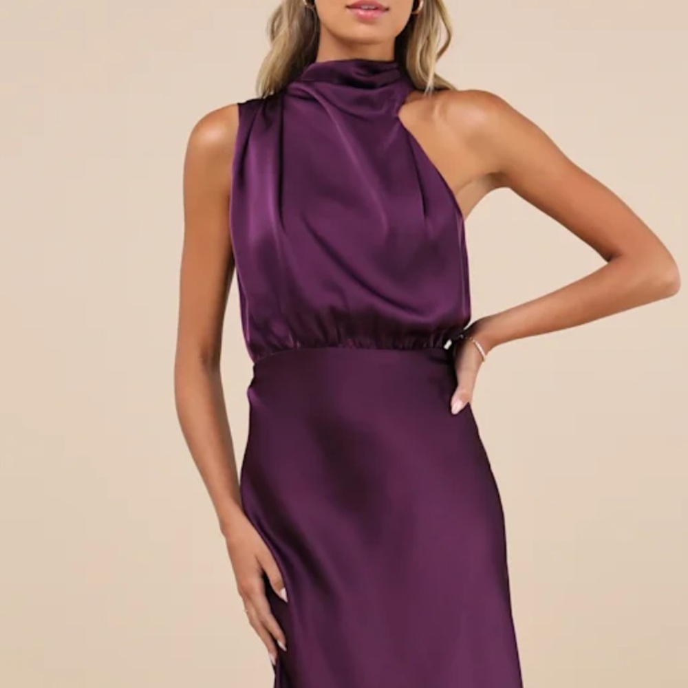 Lulus Distinctive Charm Purple Satin Asymmetrical Maxi Dress Size XS - Picture 7 of 17